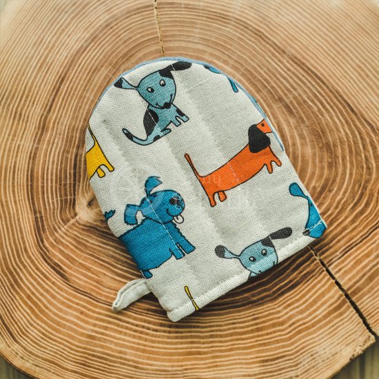 Colourful half-linen pot holder "Puppies"